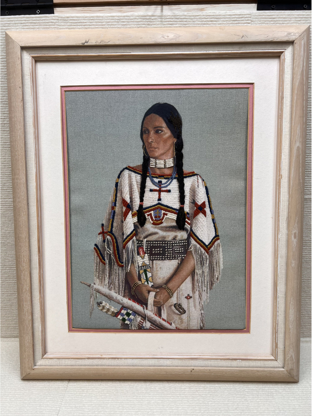 Vintage Dimensions Sioux Maiden Crewel Needlepoint Framed Art